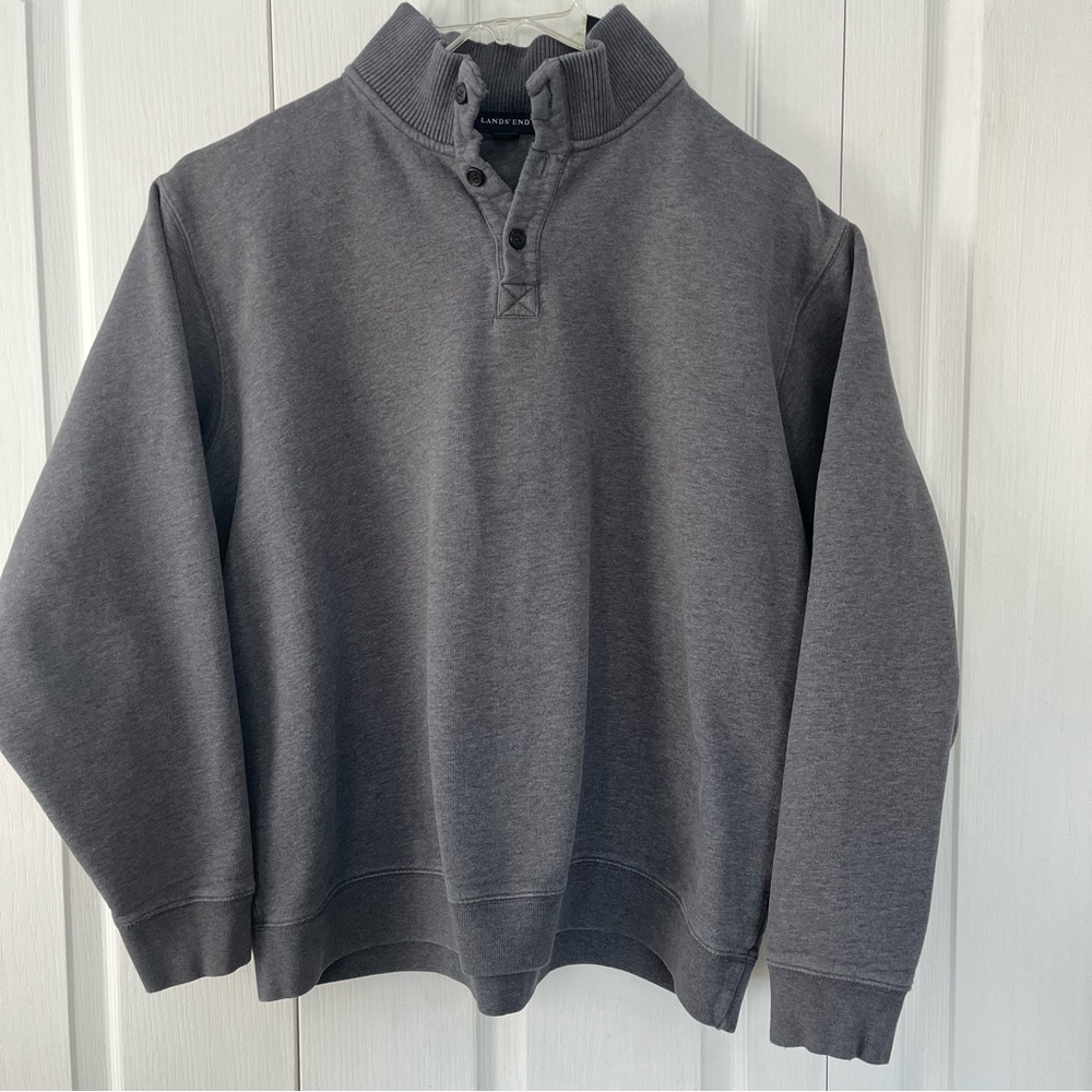 Vintage Lands End Men's XXL Long Sleeve High Neck Sweatshirt W/ 1/4 Buttons